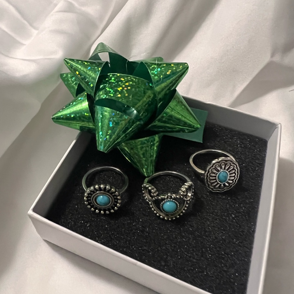 Turquoise Silver Ring Set of 3